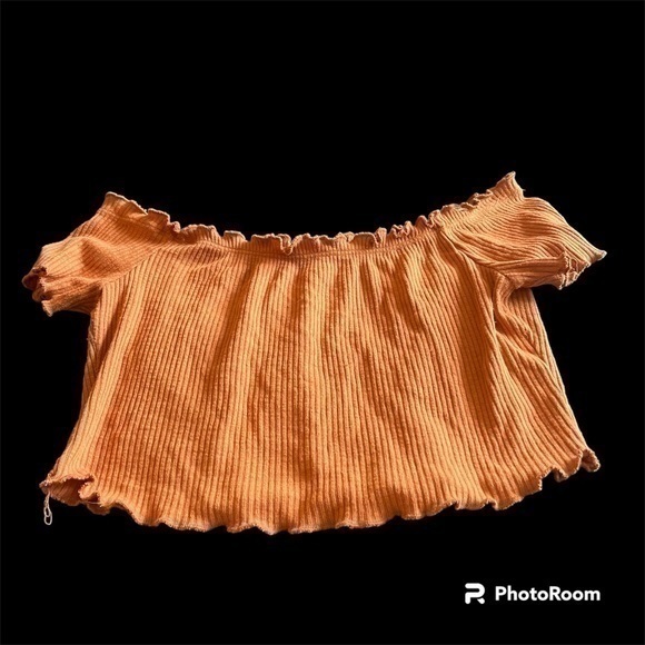Active Usa Burnt Orange Off The Shoulder Ruffle Detail Crop Top